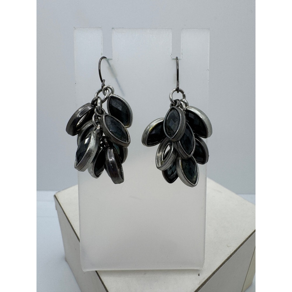 Black Marquise Cluster Dangle Earrings Gunmetal Tone Gothic Statement Jewelry